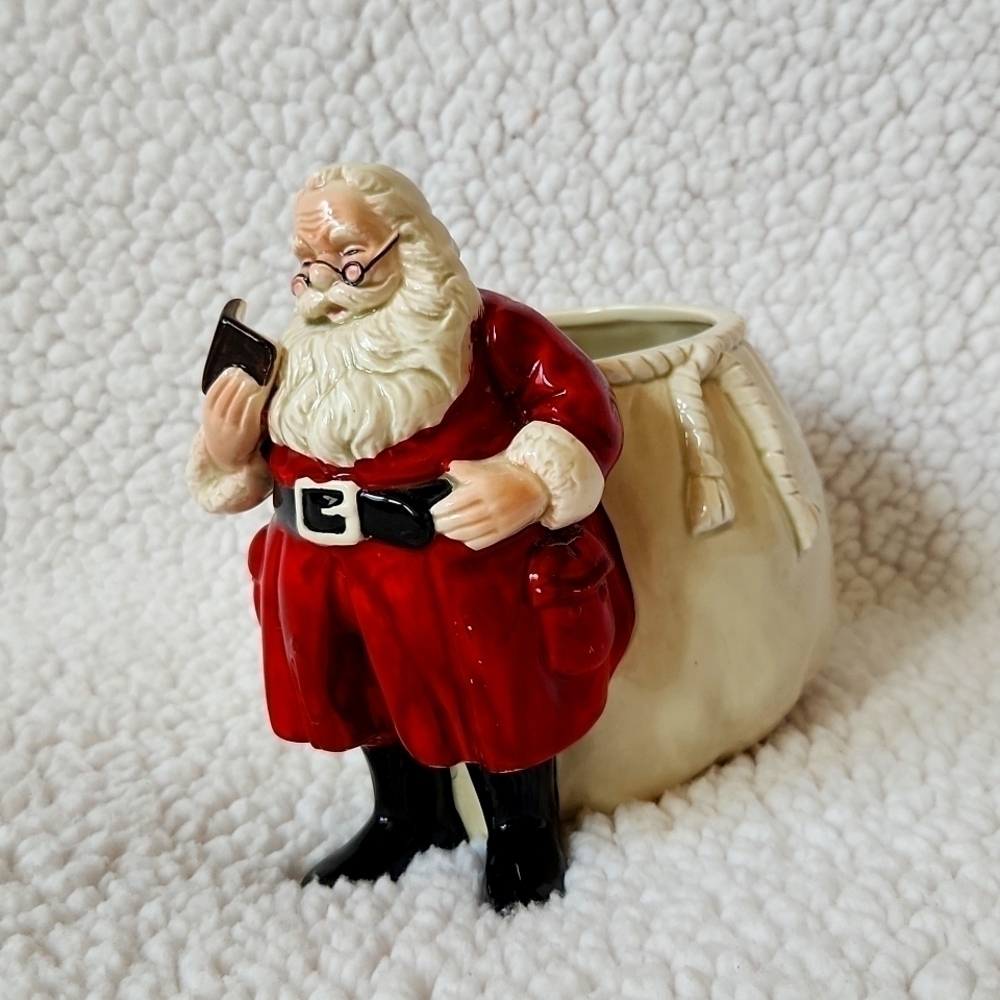 Vintage Gibson Greeting cards, ceramic Santa candy/ candle dish